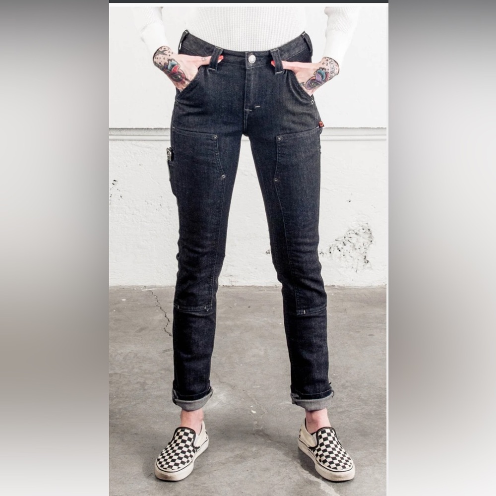 EUC Dovetail Workwear Maven Slim Pants - heathered black denim size 2